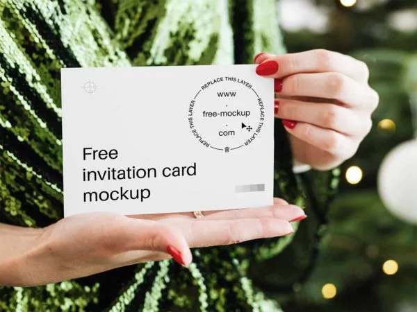 Hand holding invitation card mockup