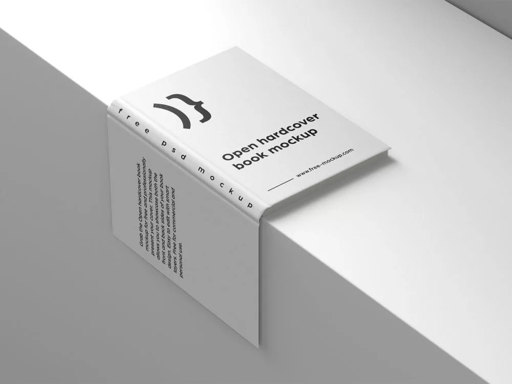 Open hardcover book mockup