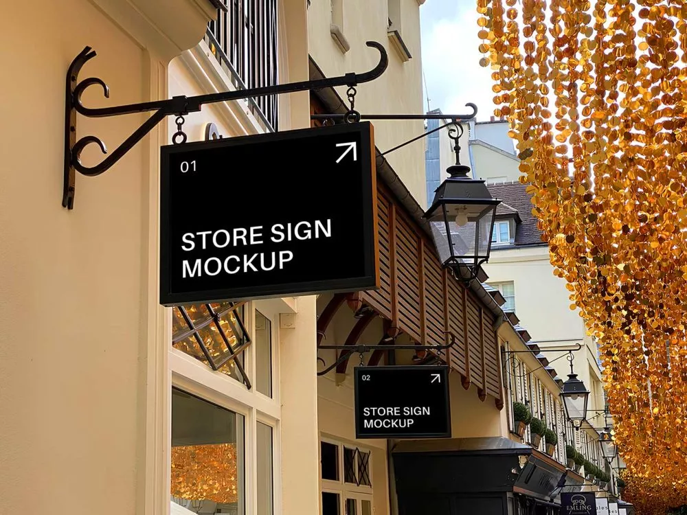 Wall-mounted store sign mockup