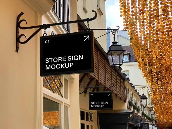 Wall-mounted store sign mockup