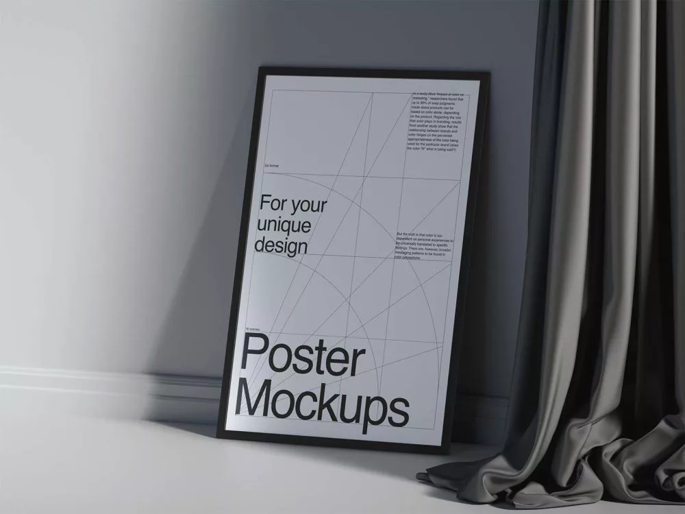 Free elegant frame mockup on a floor beside a curtain