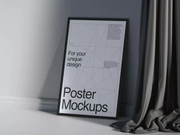 Elegant Frame Mockup on a Floor Beside a Curtain