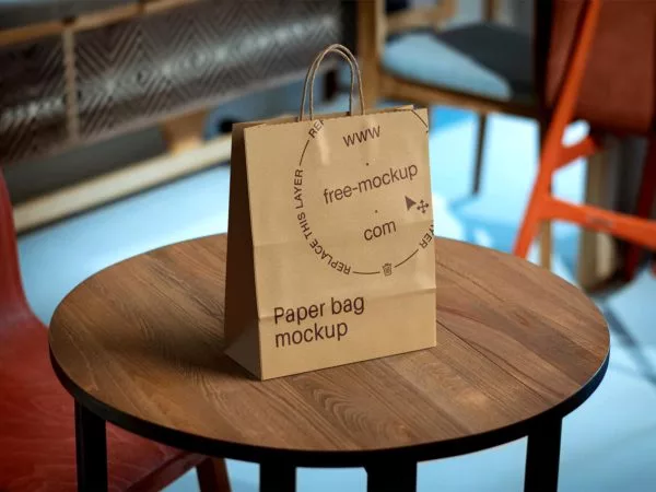 Kraft Paper Bag Mockup on a Table