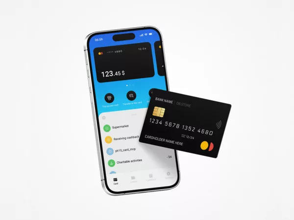 Plastic Credit Card with iPhone 15 Pro Mockups