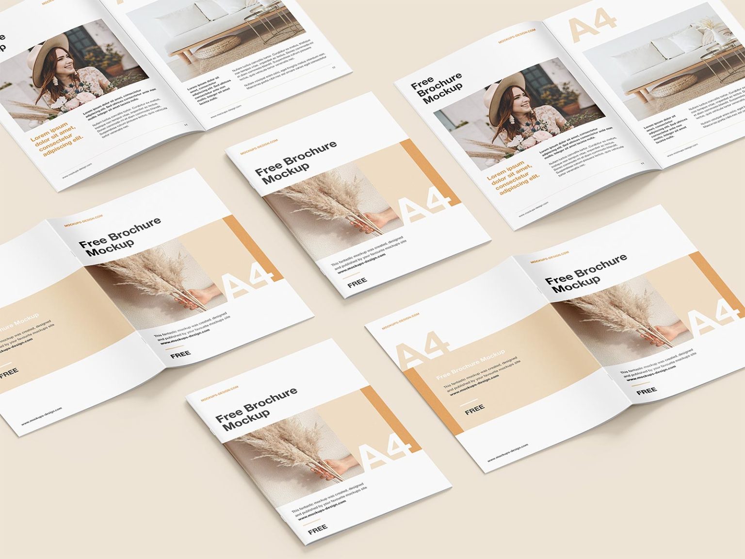 Free A4 Brochure Mockup Set – Multiple Scenes PSD Bundle | free-mockup.com