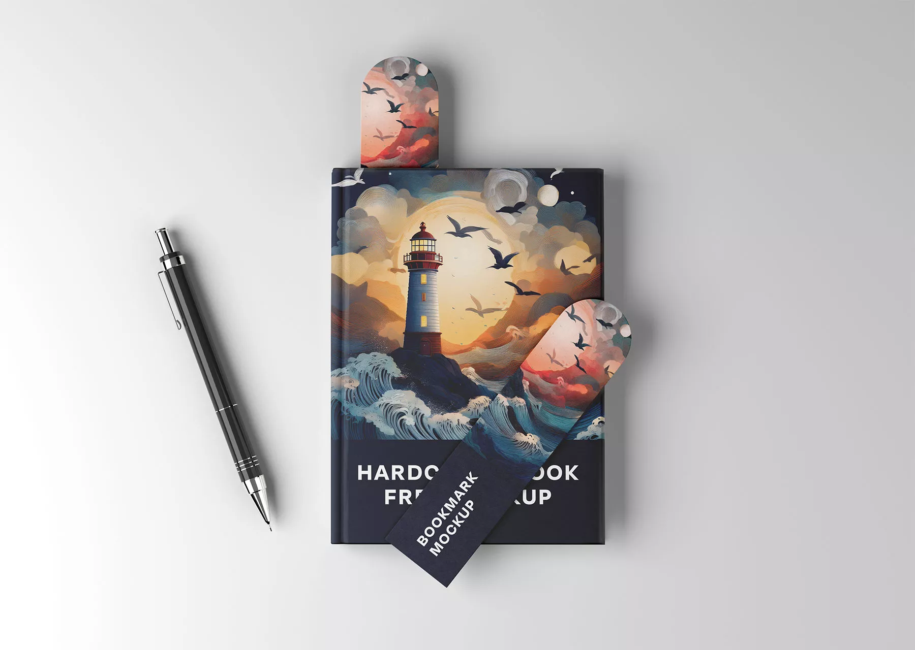 Hardcover Book with Bookmark Free Mockups