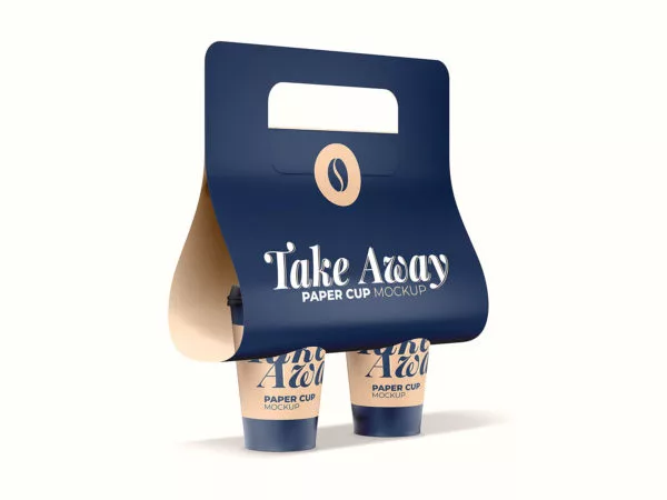 Takeout Paper Cup Mockups with Holder