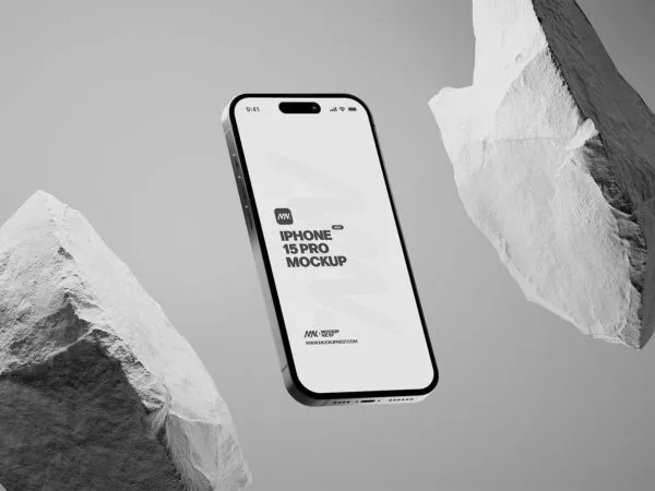 iPhone 15 Pro Mockups (White Rock Scene)