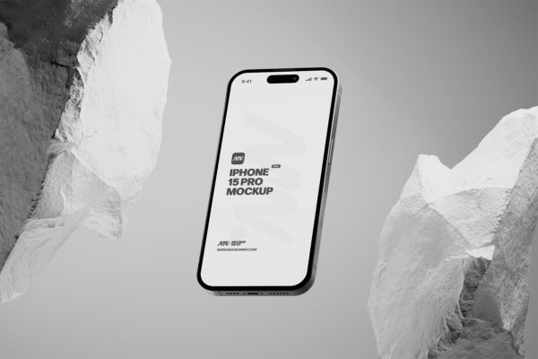 iPhone 15 Pro Mockups (White Rock Scene)