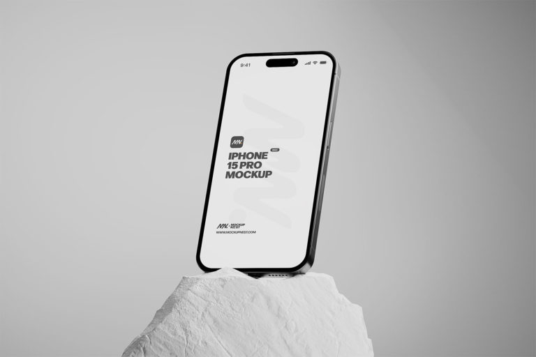 iPhone 15 Pro Mockups (White Rock Scene)