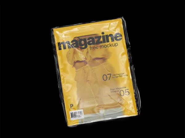 Magazine Mockup Wrapped in Transparent Plastic