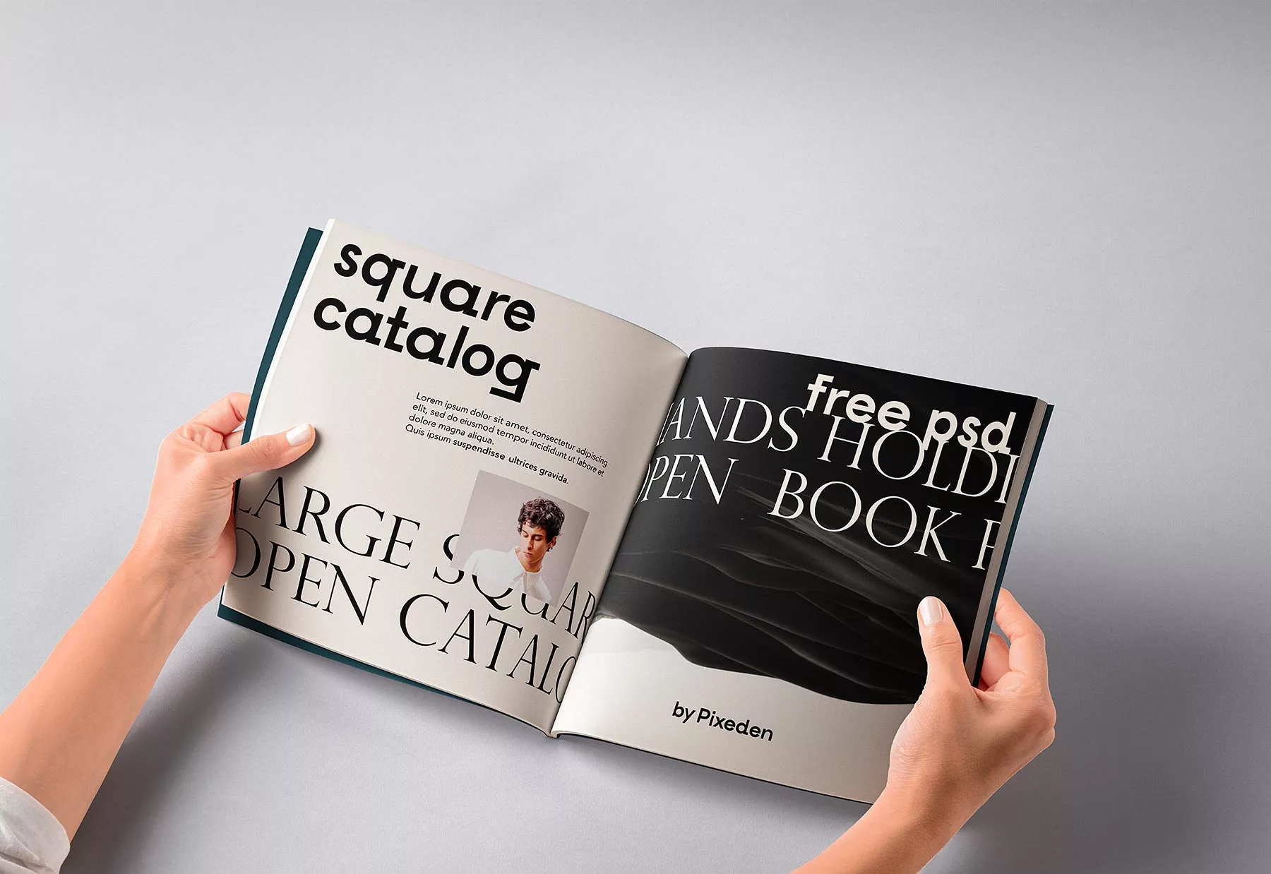 Open Square Catalog/Book Mockup in Hands