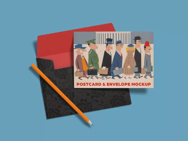 Postcard with Envelope PSD Mockups