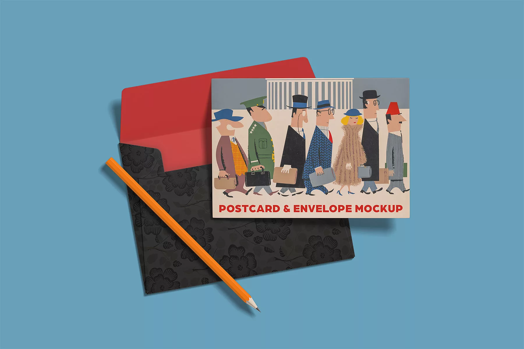 Postcard with Envelope PSD Mockups
