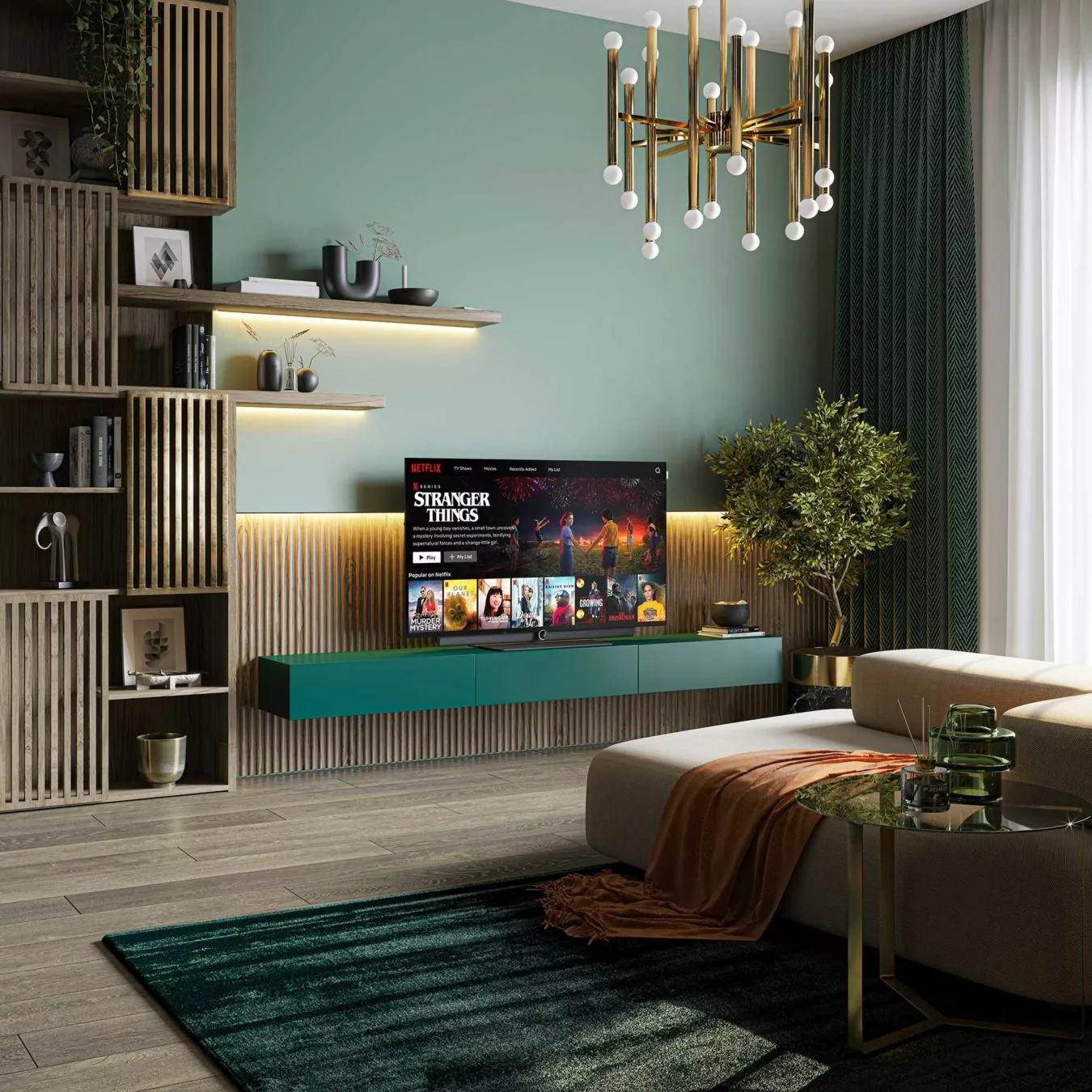 Mockup Showcasing TV Screen in Modern Living Room