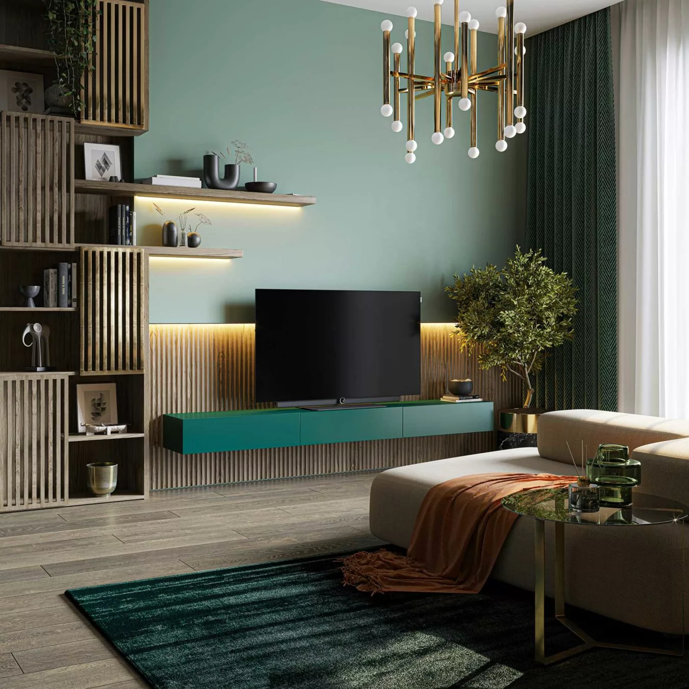 Mockup Showcasing TV Screen in Modern Living Room