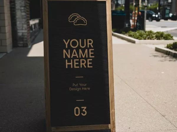 Street Sidewalk A-Frame Sign PSD Mockup