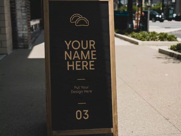 Street Sidewalk A-Frame Sign PSD Mockup