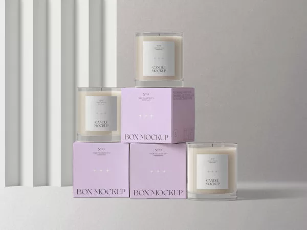 Box and Candle Mockups PSD Scene