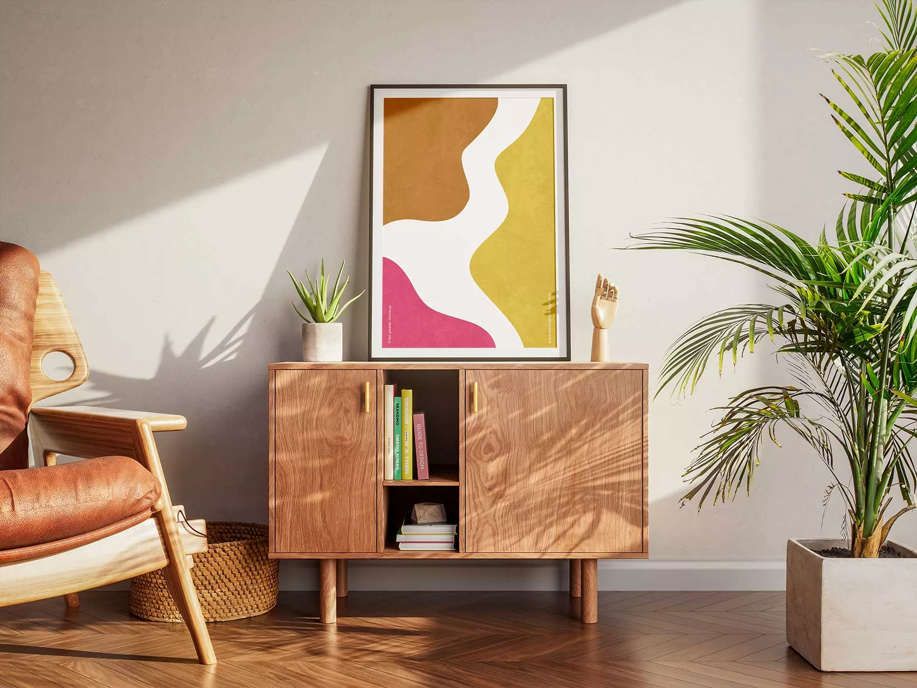 Poster Mockup on a Wooden Dresser