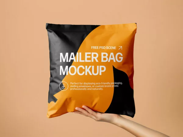 Square Paper Mailer Bag Mockup in Hand