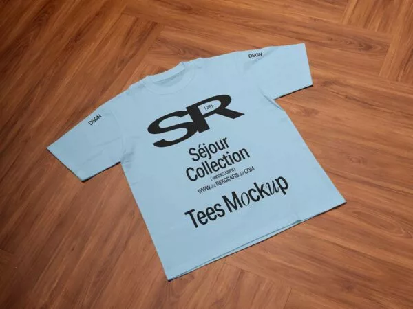 T-shirt Mockup on a Wooden Floor