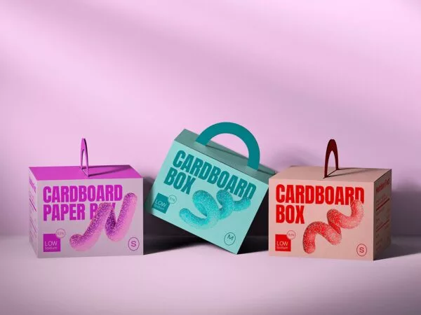 Cardboard Box with Handle PSD Mockup