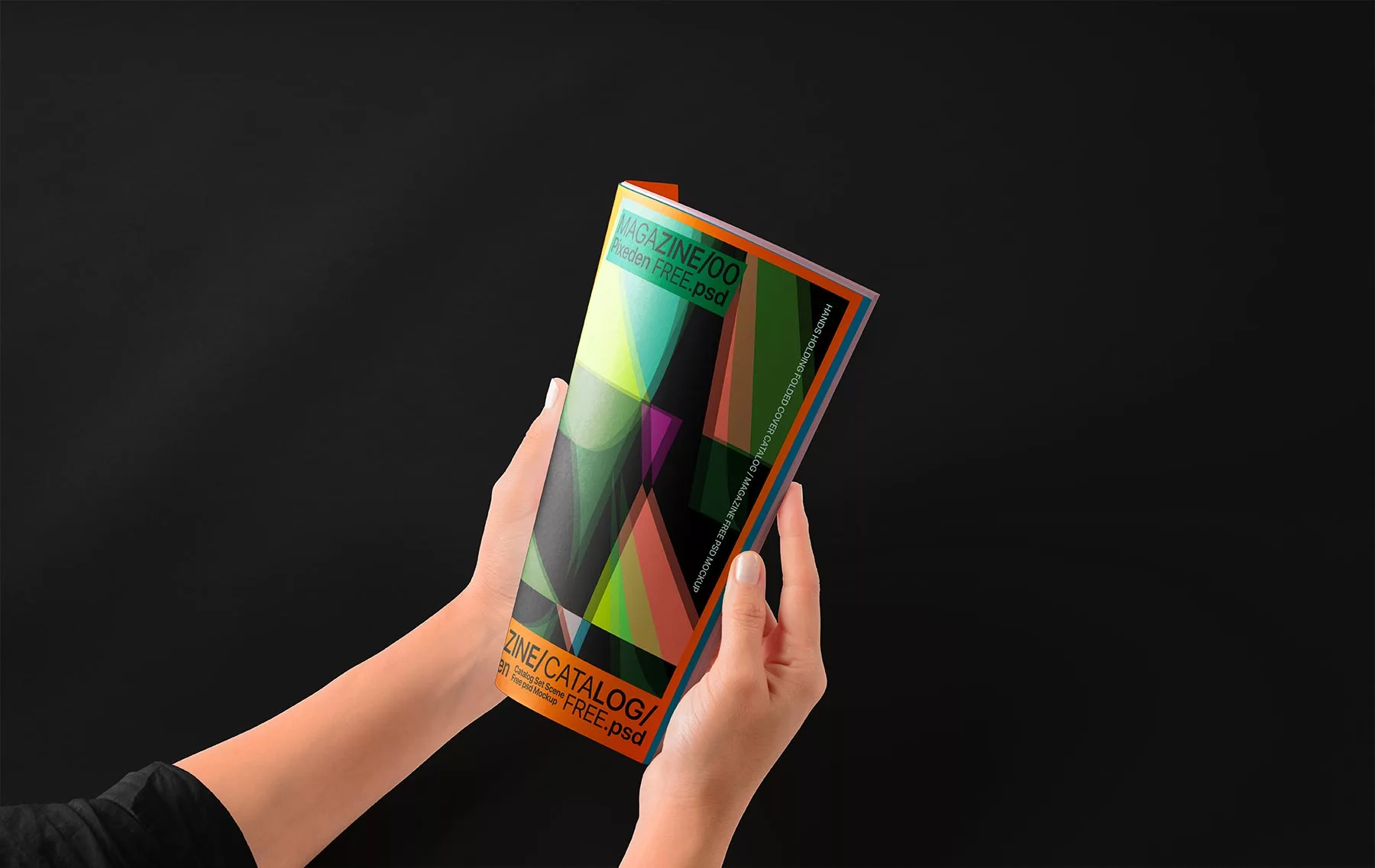 Hands Holding Folded Magazine Mockup