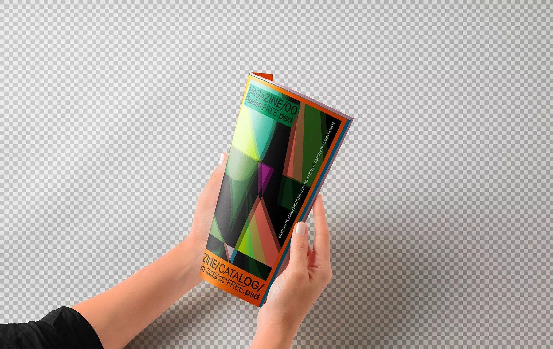 Hands Holding Folded Magazine Mockup