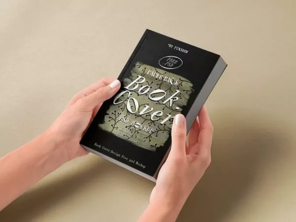 Hands Holding Paperback Book Cover Mockup