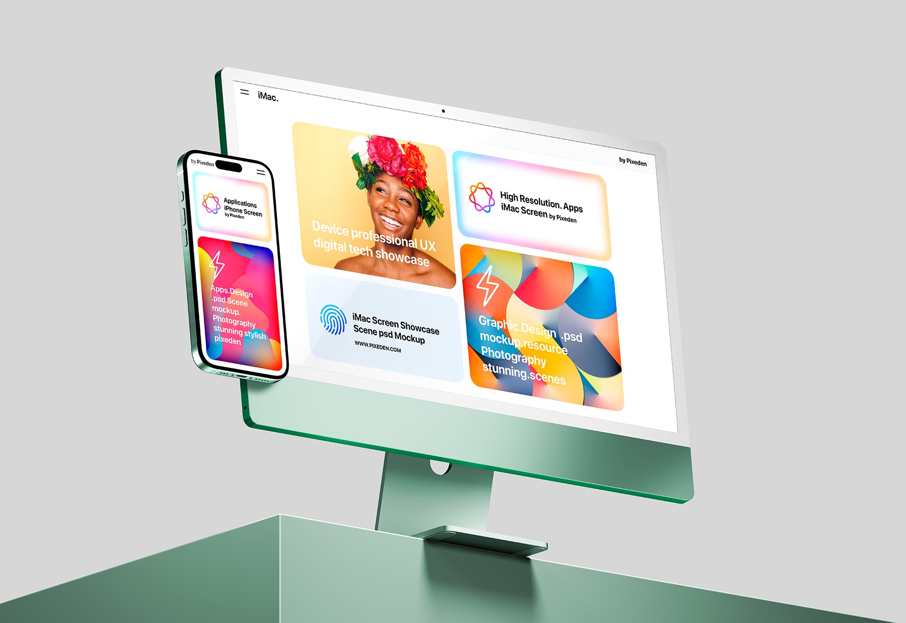 iMac and iPhone Pro Screens Mockup – Isometric Scene