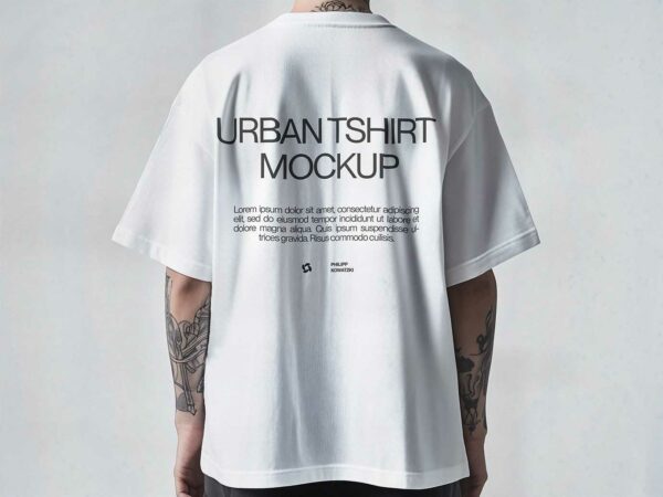 Free Oversized T-Shirt Mockup – Back View on Tattooed Man