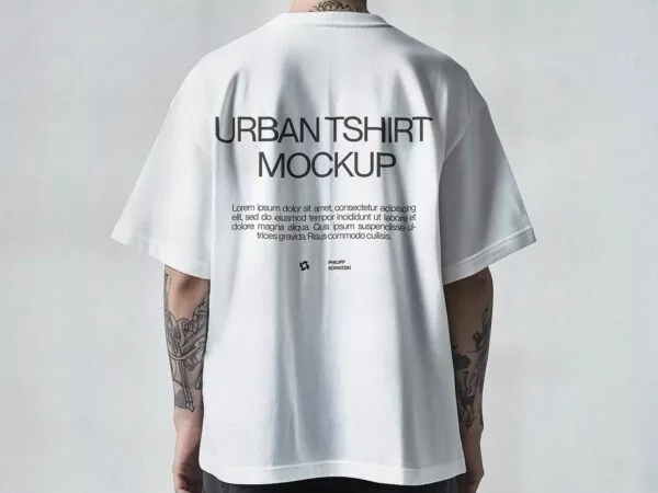 Free Oversized T-Shirt Mockup – Back View on Tattooed Man