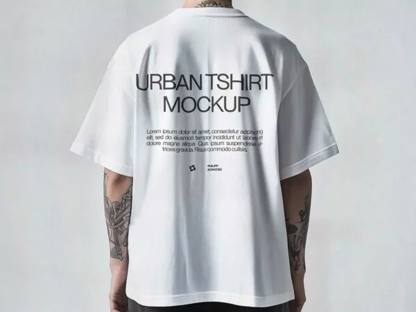 Oversized T-Shirt Mockup – Back View on Tattooed Man