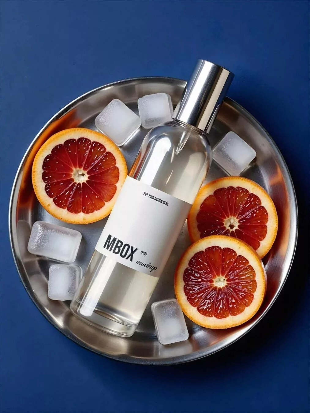 Glass Cosmetic Bottle Mockup – Citrus & Ice Scene