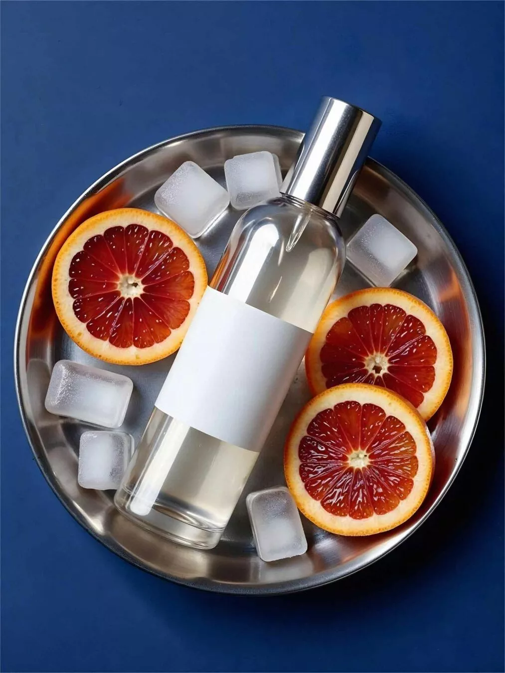 Glass Cosmetic Bottle Mockup – Citrus & Ice Scene