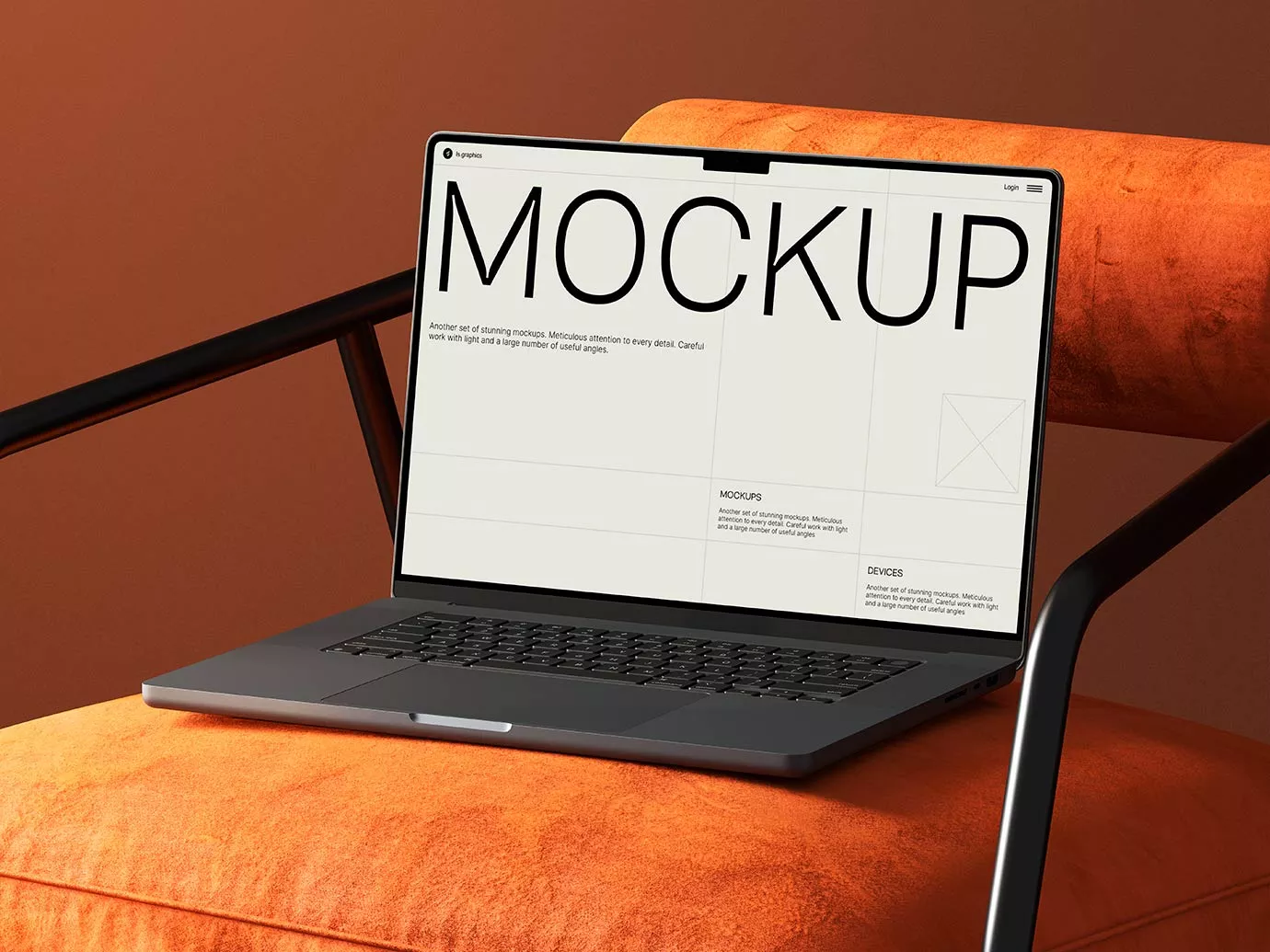 MacBook Mockup on Contemporary Chair