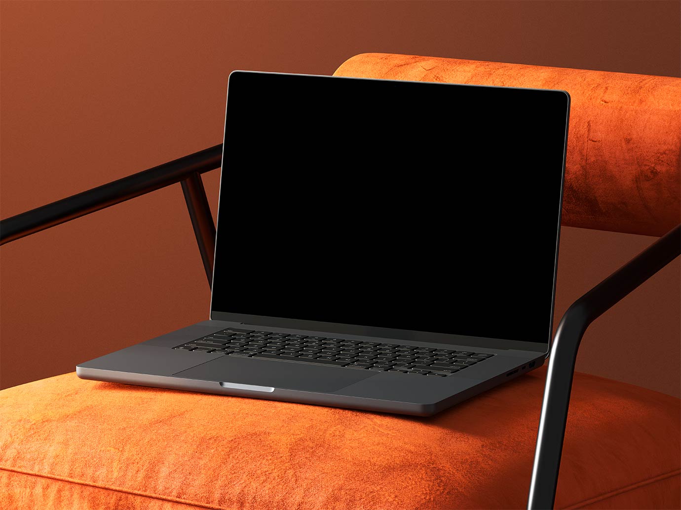 MacBook Mockup on Contemporary Chair