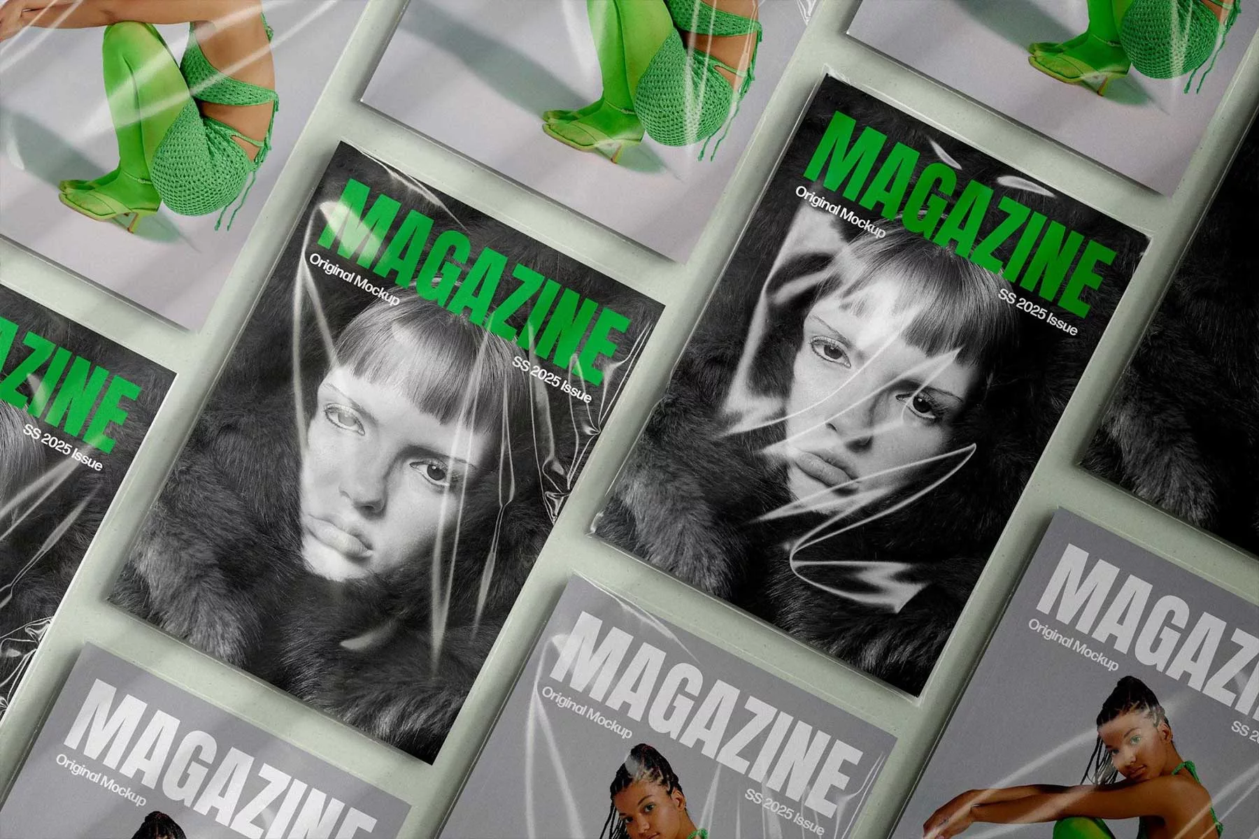 Plastic Sleeve A4 Magazines Free Mockup