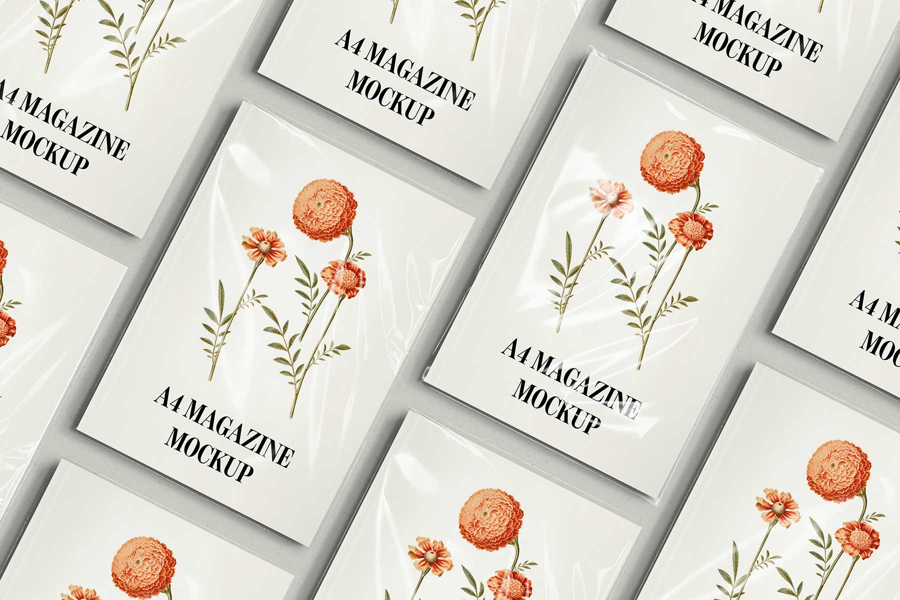 Plastic Sleeve A4 Magazines Free Mockup