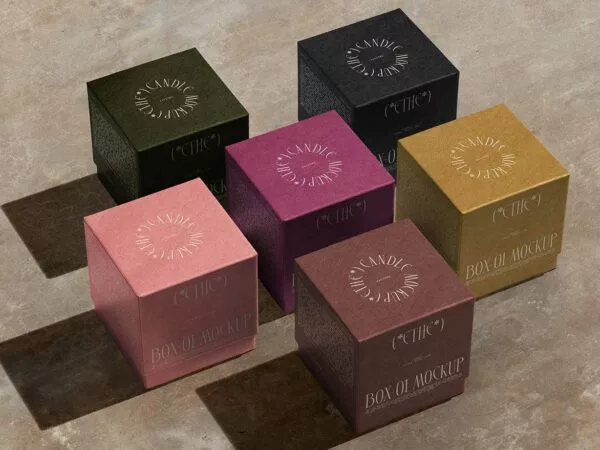 Square Product Box Mockups – Isometric View on Concrete