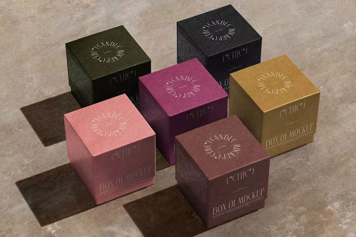 Square Product Box Mockups – Isometric View on Concrete