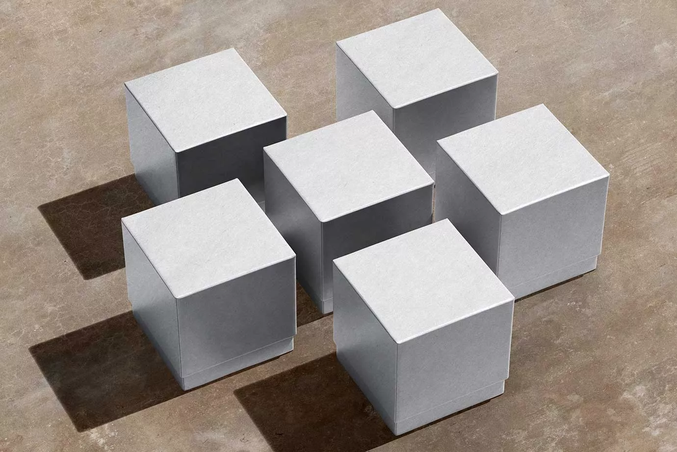 Square Product Box Mockups – Isometric View on Concrete