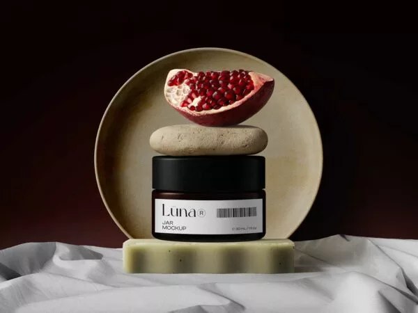 Cosmetic Jar with Pomegranate Mockup