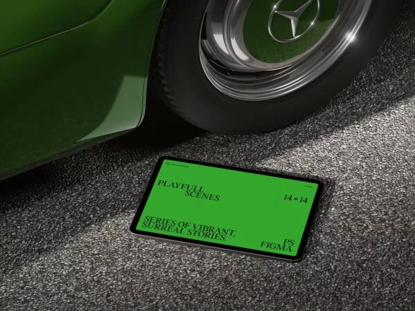 iPad Tablet Mockup on Asphalt (Street Scene)