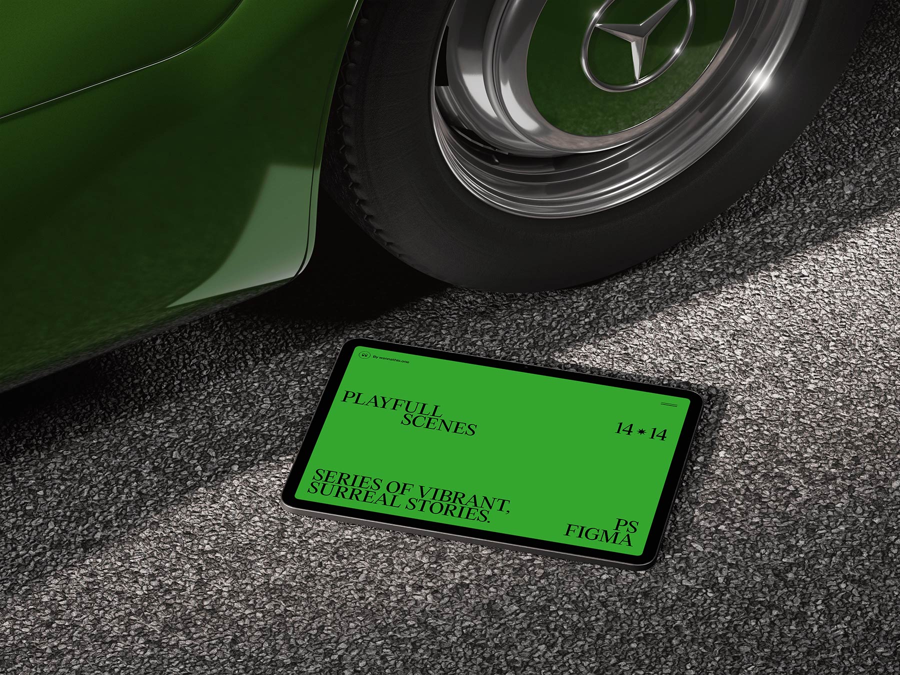 Free iPad Tablet Mockup on Asphalt (Street Scene)