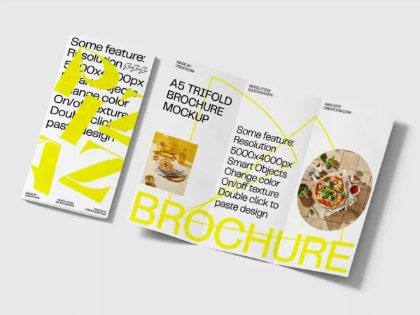 Trifold Brochure Mockup (Folded and Unfolded View)