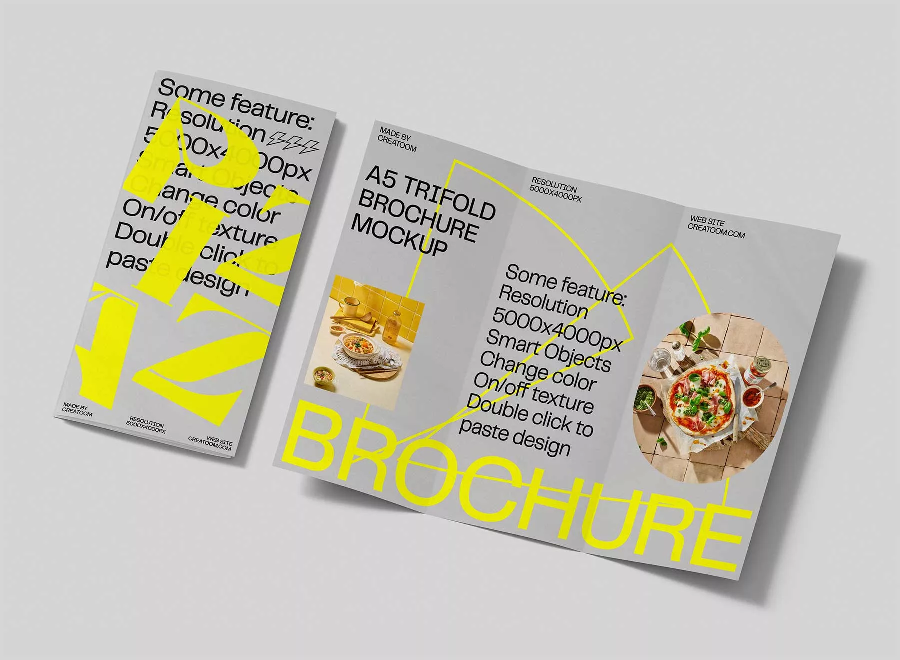 Trifold Brochure Mockup (Folded and Unfolded View)