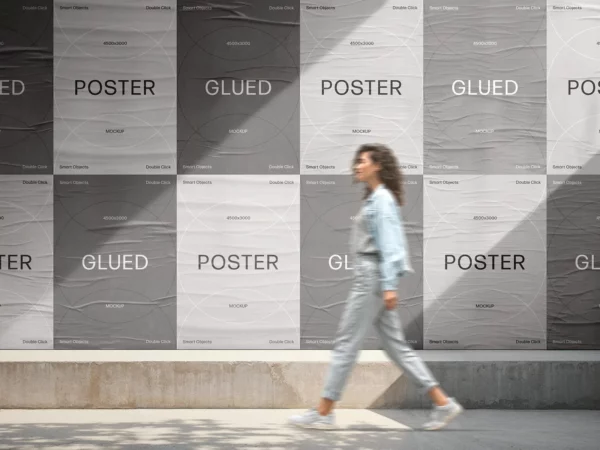 Glued Posters Wall Mockup (Full Wall Covered with Large Posters)