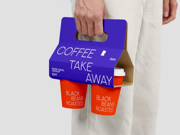 Paper Coffee Cups with Carrier Mockup (Takeaway Branding)